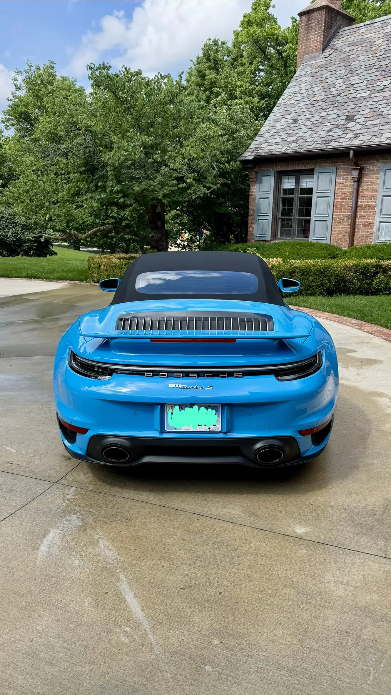 Porsche 911 Turbo S blue rear detail Kansas City